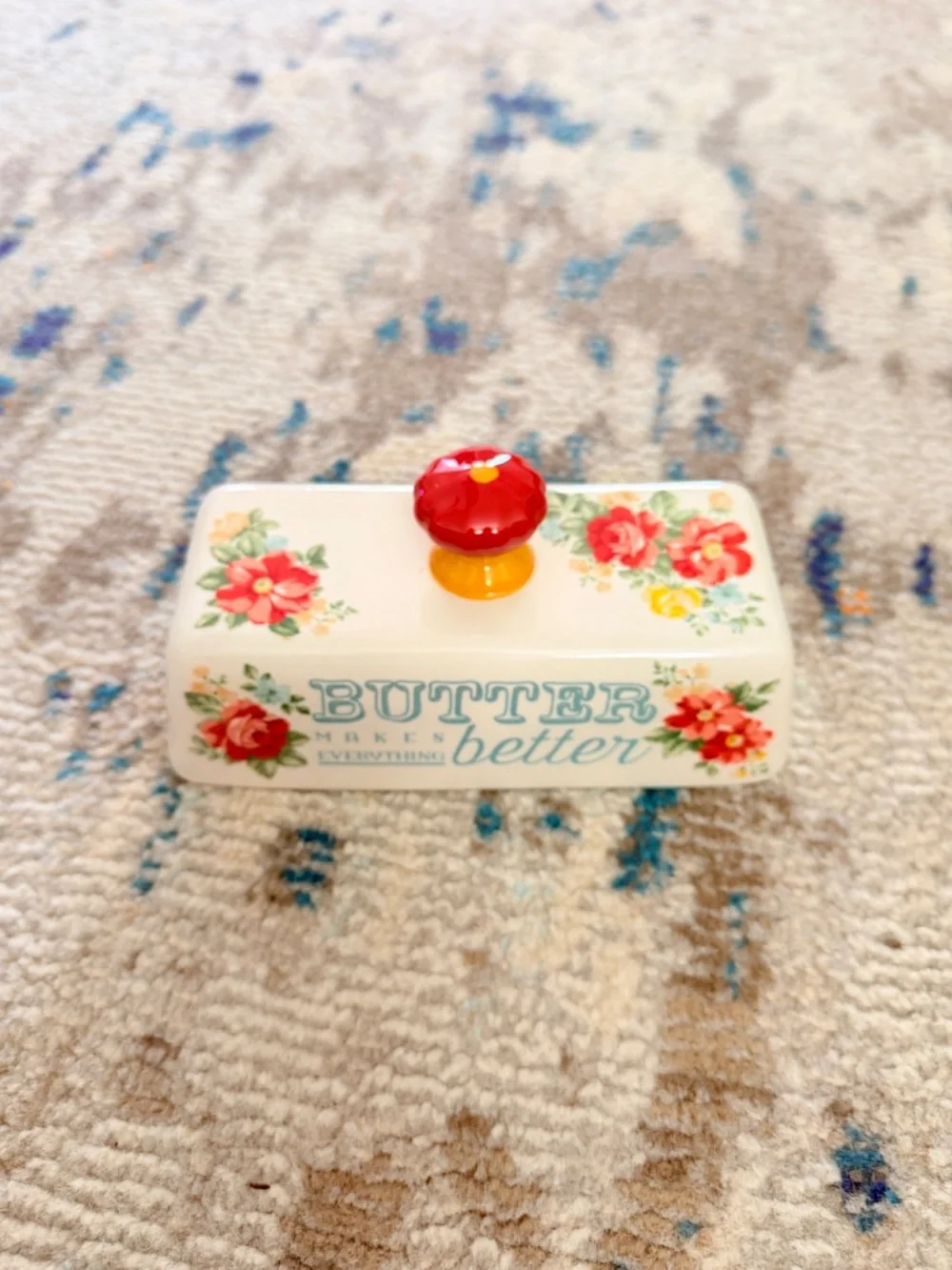 Pioneer Woman Floral Butter Dish Replacement Lid Stoneware Red Cream Blue flower